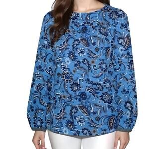 J Jill Women's NWOT Blue Brown Modest Blouse Paisley Print Size XL